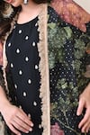 Peenacolada_Black Crepe Embroidery, Sequins, Lace Round Floral Pattern Cape And Skirt Set _Online_at_Aza_Fashions