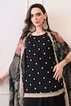 Peenacolada_Black Crepe Embroidery, Sequins, Lace Round Floral Pattern Cape And Skirt Set _at_Aza_Fashions