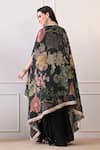Shop_Peenacolada_Black Crepe Embroidery, Sequins, Lace Round Floral Pattern Cape And Skirt Set _at_Aza_Fashions