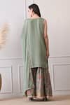 Shop_Peenacolada_Green Chinon Embroidery, Sequins, Zari Boat Butti Pattern Kurta With Gharara _at_Aza_Fashions