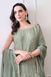 Peenacolada_Green Chinon Embroidery, Sequins, Zari Boat Butti Pattern Kurta With Gharara _Online_at_Aza_Fashions