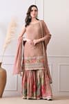 Shop_Peenacolada_Peach Chinon Embroidery, Sequins, Zari Round Butti Pattern Kurta With Gharara _Online_at_Aza_Fashions