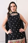 Peenacolada_Black Chinon Embroidery, Sequins, Zari Round Butti Pattern Kurta With Gharara _Online_at_Aza_Fashions