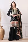 Buy_Peenacolada_Black Crepe Embroidery, Sequins, Zari, Lace, Fringe Floral Pattern Kurta Set _at_Aza_Fashions