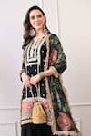 Peenacolada_Black Crepe Embroidery, Sequins, Zari, Lace, Fringe Floral Pattern Kurta Set _at_Aza_Fashions