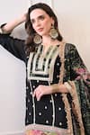 Buy_Peenacolada_Black Crepe Embroidery, Sequins, Zari, Lace, Fringe Floral Pattern Kurta Set 