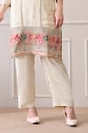 Peenacolada_Cream Crepe, Chiffon Embroidery, Sequins, Zari Split Floral Pattern Kurta Set _Online_at_Aza_Fashions