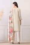 Shop_Peenacolada_Cream Crepe, Chiffon Embroidery, Sequins, Zari Split Floral Pattern Kurta Set _at_Aza_Fashions