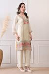 Shop_Peenacolada_Cream Crepe, Chiffon Embroidery, Sequins, Zari Split Floral Pattern Kurta Set _Online_at_Aza_Fashions