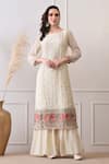 Peenacolada_Cream Chinon, Crepe, Chiffon Embroidery, Sequins, Zari, Floral Pattern Kurta Set _Online_at_Aza_Fashions