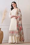 Buy_Peenacolada_Cream Chinon, Crepe, Chiffon Embroidery, Sequins, Zari, Floral Pattern Kurta Set _Online_at_Aza_Fashions