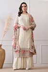 Shop_Peenacolada_Cream Chinon, Crepe, Chiffon Embroidery, Sequins, Zari, Floral Pattern Kurta Set _Online_at_Aza_Fashions