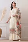 Buy_Peenacolada_Cream Chinon, Crepe, Chiffon Embroidery, Sequins, Zari, Floral Pattern Kurta Set _at_Aza_Fashions