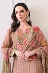 Buy_Peenacolada_Peach Chinon, Crepe Embroidery, Sequins, Zari Split Floral Pattern Kurta Set _Online_at_Aza_Fashions