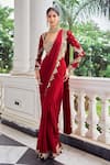 Buy_Nidhika Shekhar_Red Crepe, Silk Mirrors, Embroidery, Sequins Laal Harsh Pre-draped Saree Set _Online_at_Aza_Fashions