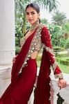 Shop_Nidhika Shekhar_Red Crepe, Silk Mirrors, Embroidery, Sequins Laal Harsh Pre-draped Saree Set _Online_at_Aza_Fashions