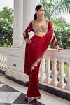 Nidhika Shekhar_Red Crepe, Silk Mirrors, Embroidery, Sequins Laal Harsh Pre-draped Saree Set _at_Aza_Fashions