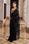 Nidhika Shekhar_Black Lycra, Net, Silk Sequins, Cut Work, Ullas Pre-draped Saree With Blouse _Online_at_Aza_Fashions