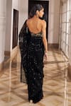Shop_Nidhika Shekhar_Black Lycra, Net, Silk Sequins, Cut Work, Ullas Pre-draped Saree With Blouse _at_Aza_Fashions