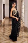 Buy_Nidhika Shekhar_Black Lycra, Net, Silk Sequins, Cut Work, Ullas Pre-draped Saree With Blouse _Online_at_Aza_Fashions