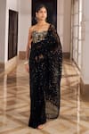 Buy_Nidhika Shekhar_Black Lycra, Net, Silk Sequins, Cut Work, Ullas Pre-draped Saree With Blouse _at_Aza_Fashions