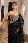 Shop_Nidhika Shekhar_Black Lycra, Net, Silk Sequins, Cut Work, Ullas Pre-draped Saree With Blouse _Online_at_Aza_Fashions