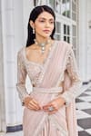 Nidhika Shekhar_Pink Chiffon Pearls, Sequins, Mirrors, Umang Pre-draped Saree With Blouse _Online_at_Aza_Fashions