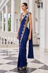 Nidhika Shekhar_Gold Crepe Embroidery, Mirrors, Harsh E Ullas Pre-draped Saree With Blouse _Online_at_Aza_Fashions