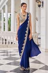 Buy_Nidhika Shekhar_Gold Crepe Embroidery, Mirrors, Harsh E Ullas Pre-draped Saree With Blouse _at_Aza_Fashions