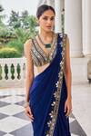 Buy_Nidhika Shekhar_Gold Crepe Embroidery, Mirrors, Harsh E Ullas Pre-draped Saree With Blouse _Online_at_Aza_Fashions