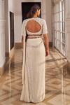 Shop_Nidhika Shekhar_Beige Georgette Zari, Sequins, Beads, Pearls, Stones, Masarrat Saree Set _at_Aza_Fashions