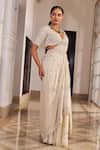 Buy_Nidhika Shekhar_Beige Georgette Zari, Sequins, Beads, Pearls, Stones, Masarrat Saree Set _Online_at_Aza_Fashions