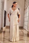 Buy_Nidhika Shekhar_Beige Georgette Zari, Sequins, Beads, Pearls, Stones, Masarrat Saree Set _at_Aza_Fashions
