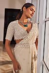 Shop_Nidhika Shekhar_Beige Georgette Zari, Sequins, Beads, Pearls, Stones, Masarrat Saree Set _Online_at_Aza_Fashions