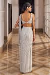 Shop_Nidhika Shekhar_Silver Georgette Pearls, Stones, Glee Embroidered Pre-draped Saree With Blouse _at_Aza_Fashions