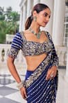 Nidhika Shekhar_Blue Crepe Embroidery, Mirrors, Sequins, Shaadmani Pre-draped Lehenga Saree Set _Online_at_Aza_Fashions