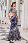 Buy_Nidhika Shekhar_Blue Crepe Embroidery, Mirrors, Sequins, Shaadmani Pre-draped Lehenga Saree Set _Online_at_Aza_Fashions