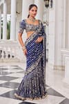 Buy_Nidhika Shekhar_Blue Crepe Embroidery, Mirrors, Sequins, Shaadmani Pre-draped Lehenga Saree Set _at_Aza_Fashions