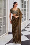 Buy_Nidhika Shekhar_Green Georgette Sequins, Embroidery, Zari, Suheri Ullaas Pre-draped Saree Set _at_Aza_Fashions