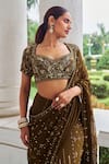 Buy_Nidhika Shekhar_Green Georgette Sequins, Embroidery, Zari, Suheri Ullaas Pre-draped Saree Set _Online_at_Aza_Fashions
