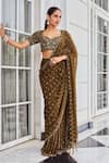 Nidhika Shekhar_Green Georgette Sequins, Embroidery, Zari, Suheri Ullaas Pre-draped Saree Set _at_Aza_Fashions