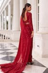 Shop_Nidhika Shekhar_Red Georgette Sequins, Zari V-neck Khushi E Laal Pre-draped Saree And Blouse Set _at_Aza_Fashions