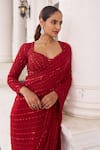 Shop_Nidhika Shekhar_Red Georgette Sequins, Zari V-neck Khushi E Laal Pre-draped Saree And Blouse Set _Online_at_Aza_Fashions