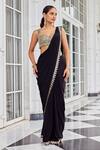 Buy_Nidhika Shekhar_Black Crepe Mirrors, Sequins, Zari Ullasat Work Pre-draped Saree And Blouse Set _at_Aza_Fashions