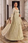 Buy_Nidhika Shekhar_Gold Organza, Net Pearls, Sequins, Umang Embroidered Anarkali With Dupatta _Online_at_Aza_Fashions