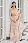 Nidhika Shekhar_Pink Georgette, Net Pearls, Sequins, Mirrors, Harsh O Ullas Lehenga Set _at_Aza_Fashions