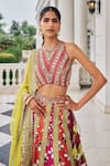 Shop_Nidhika Shekhar_Pink Silk, Net Embroidery, Mirrors, Sequins, Prakash E Ullas Lehenga Set _Online_at_Aza_Fashions