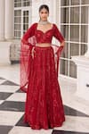 Buy_Nidhika Shekhar_Red Organza, Net Embroidery, Sequins, Tassels, Ullas E Pramod Lehenga Set _at_Aza_Fashions