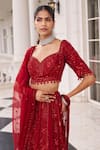Nidhika Shekhar_Red Organza, Net Embroidery, Sequins, Tassels, Ullas E Pramod Lehenga Set _at_Aza_Fashions