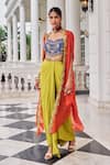 Buy_Nidhika Shekhar_Orange Crepe, Silk Embroidery, Sequins, Stones Round Ullusat Cape And Skirt Set _Online_at_Aza_Fashions